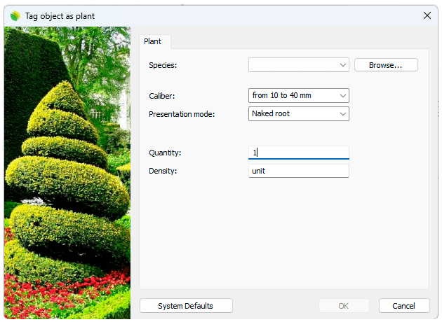 Tag Object As Plant Insert dialog box