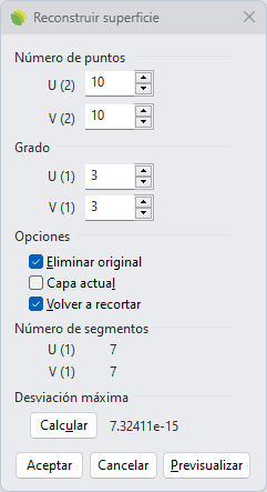 Opciones de Reconstruir superficie