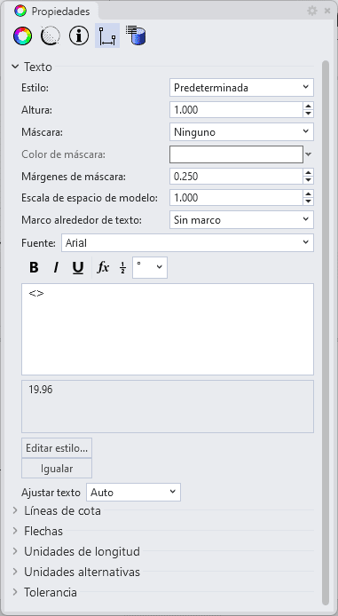 Panel Propiedades de cota.