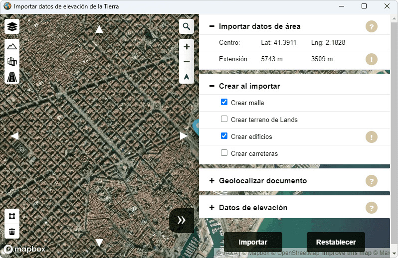 Diálogo Importar datos de elevación de la Tierra