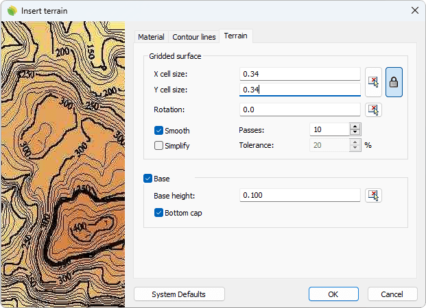 Insert dialog box for the Terrain.