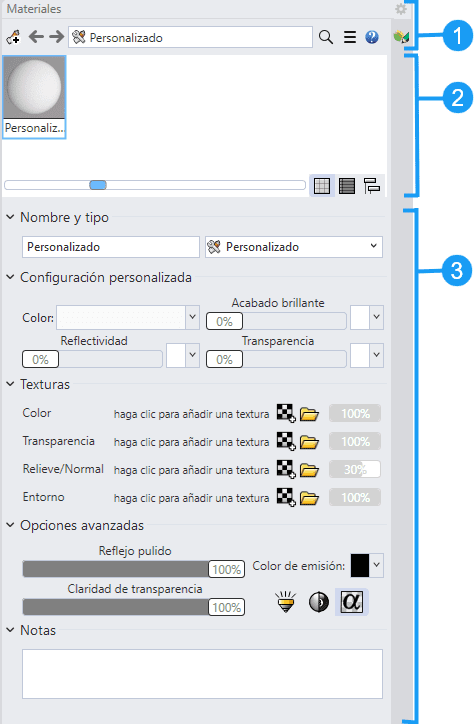 Panel de materiales