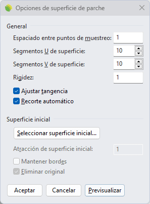 Opciones de superficie de parche