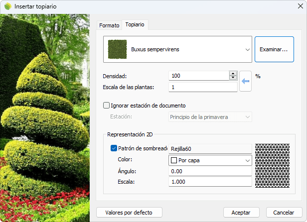 Cuadro de inserción del objeto Topiario.