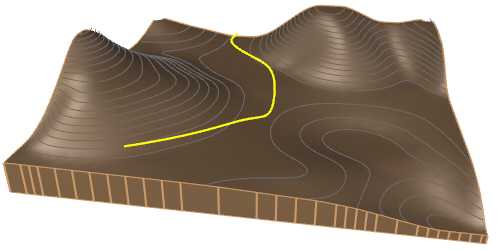 Existing terrain with the curve to add as the new contour line