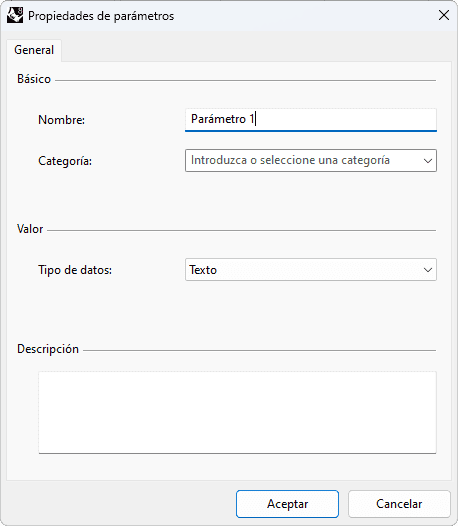 Cuadro de diálogo Propiedades de parámetros