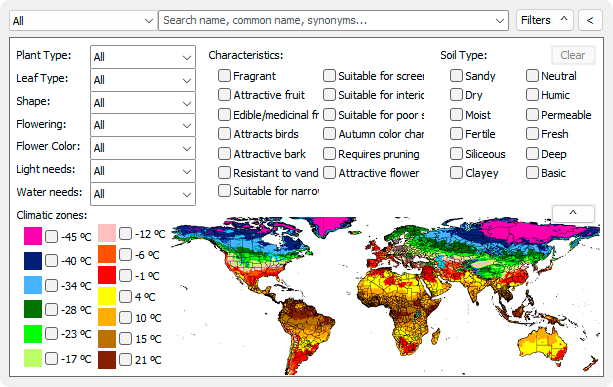 Plant Database Filter area