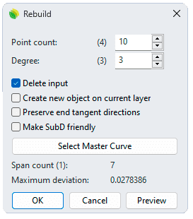 Rebuild curve options