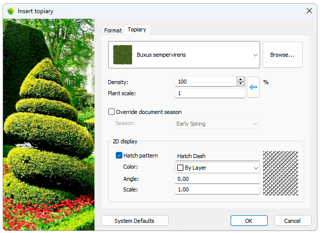 Insert dialog box for the Topiary